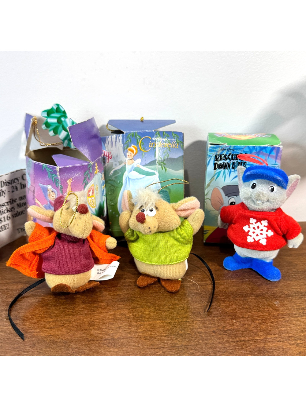 Vintage 1980s Walt Disney Cinderella Mice Gus & Jaq Christmas Plush Ornaments